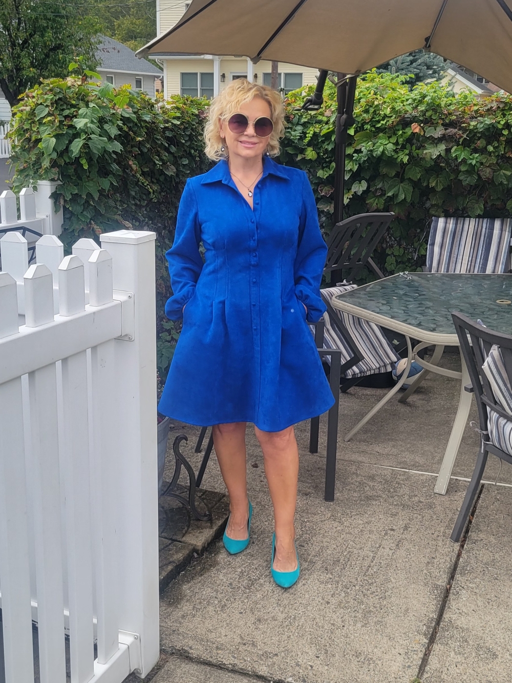 Kensie Royal Blue Button-Front Dress PTP 18-19, LENTH 35"